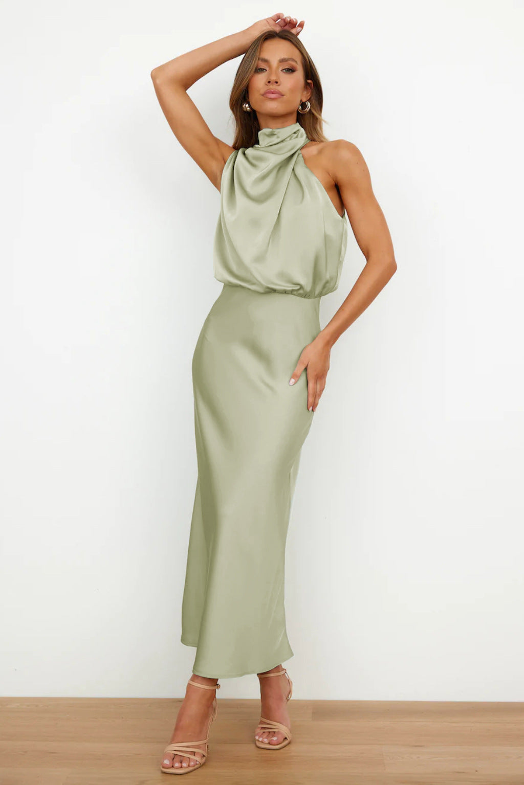 Aurelia Satin Midi Dress – Elegant Silhouette for Day-to-Night Wear