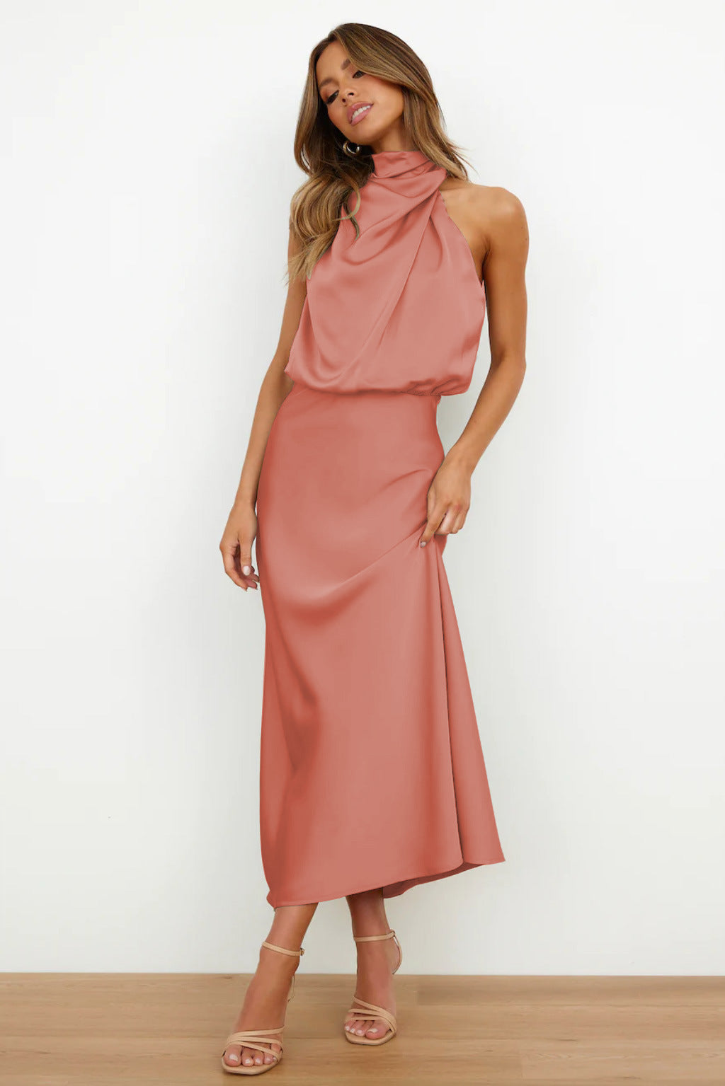 Aurelia Satin Midi Dress – Elegant Silhouette for Day-to-Night Wear