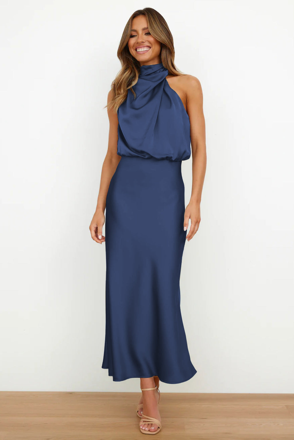 Aurelia Satin Midi Dress – Elegant Silhouette for Day-to-Night Wear