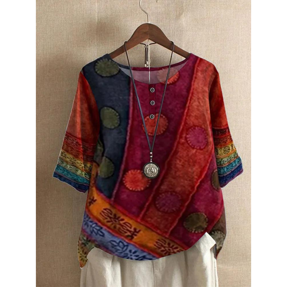 Matilda Boho Colourful Button Top