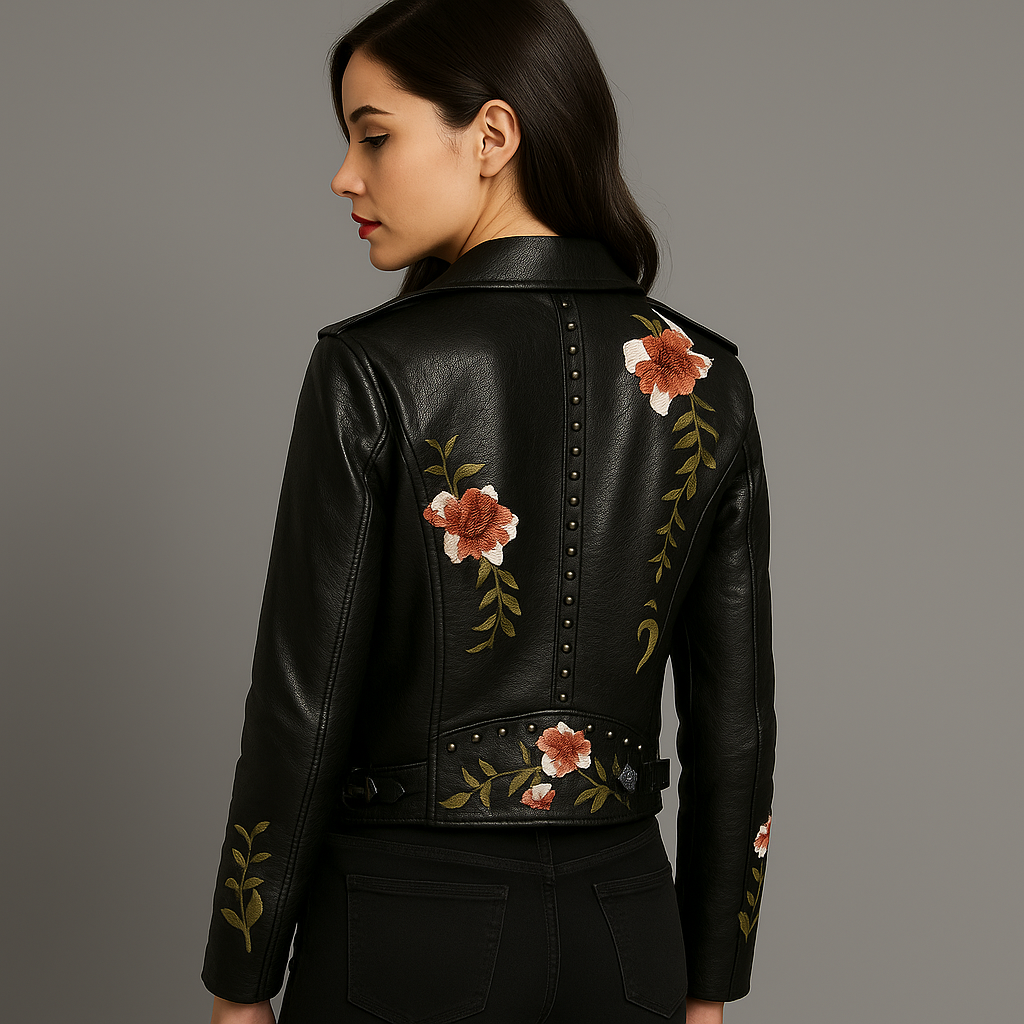 Amelia Embroidered Leather Look Jacket