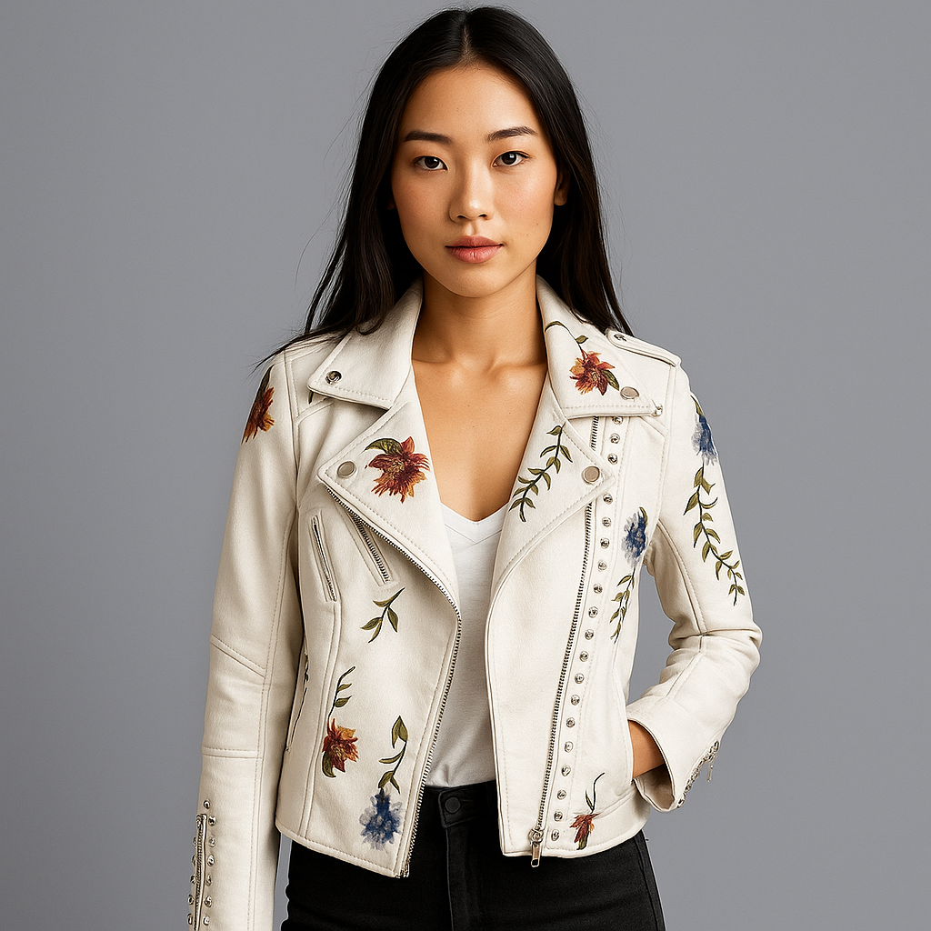Amelia Embroidered Leather Look Jacket