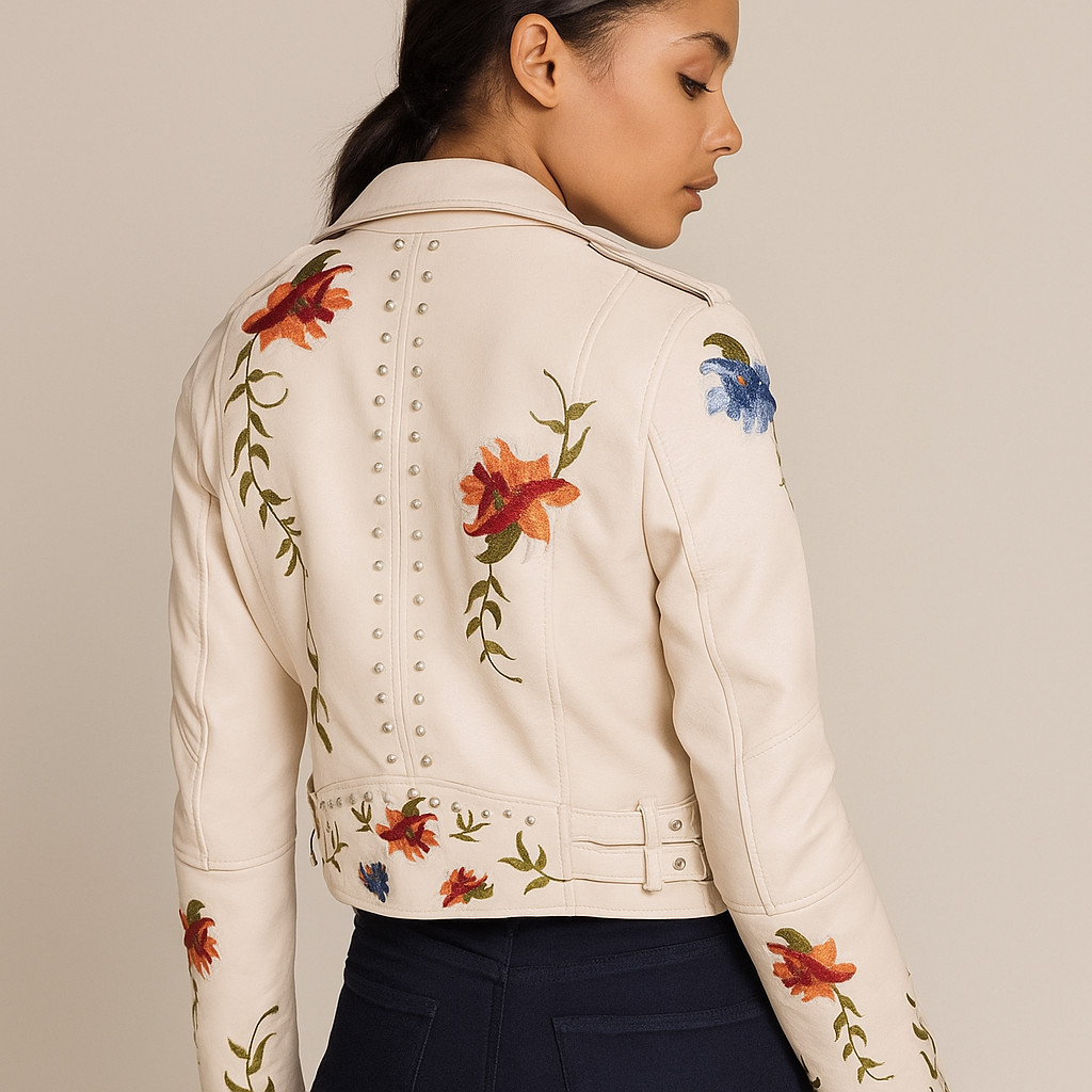 Amelia Embroidered Leather Look Jacket