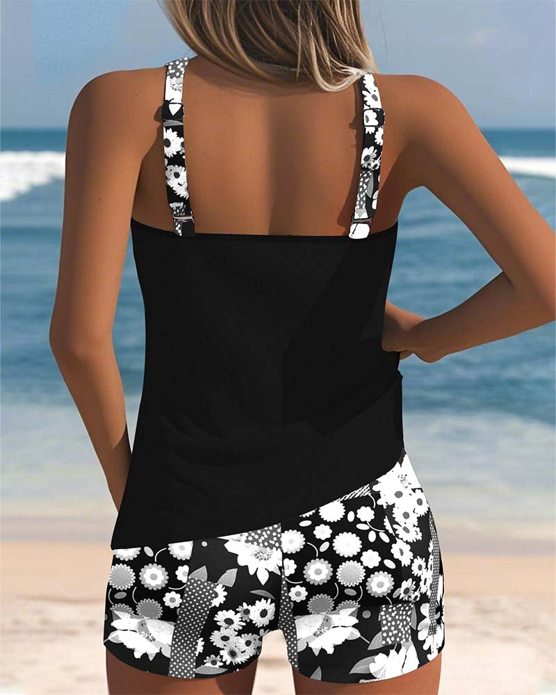 Print Tankini Swim Set – Comfortable Fit with Boxer-Style Bottoms