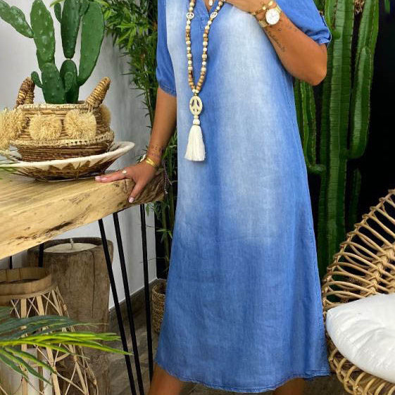Freya Airy Summer V-Neck Half Denim Dress
