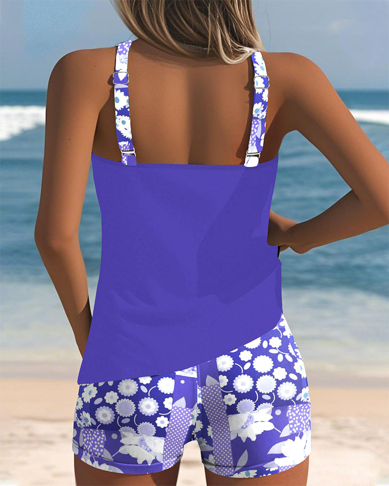Print Tankini Swim Set – Comfortable Fit with Boxer-Style Bottoms