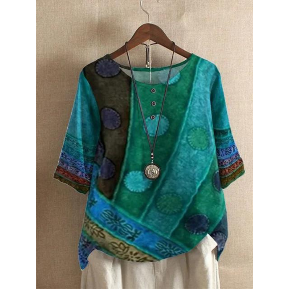 Matilda Boho Colourful Button Top
