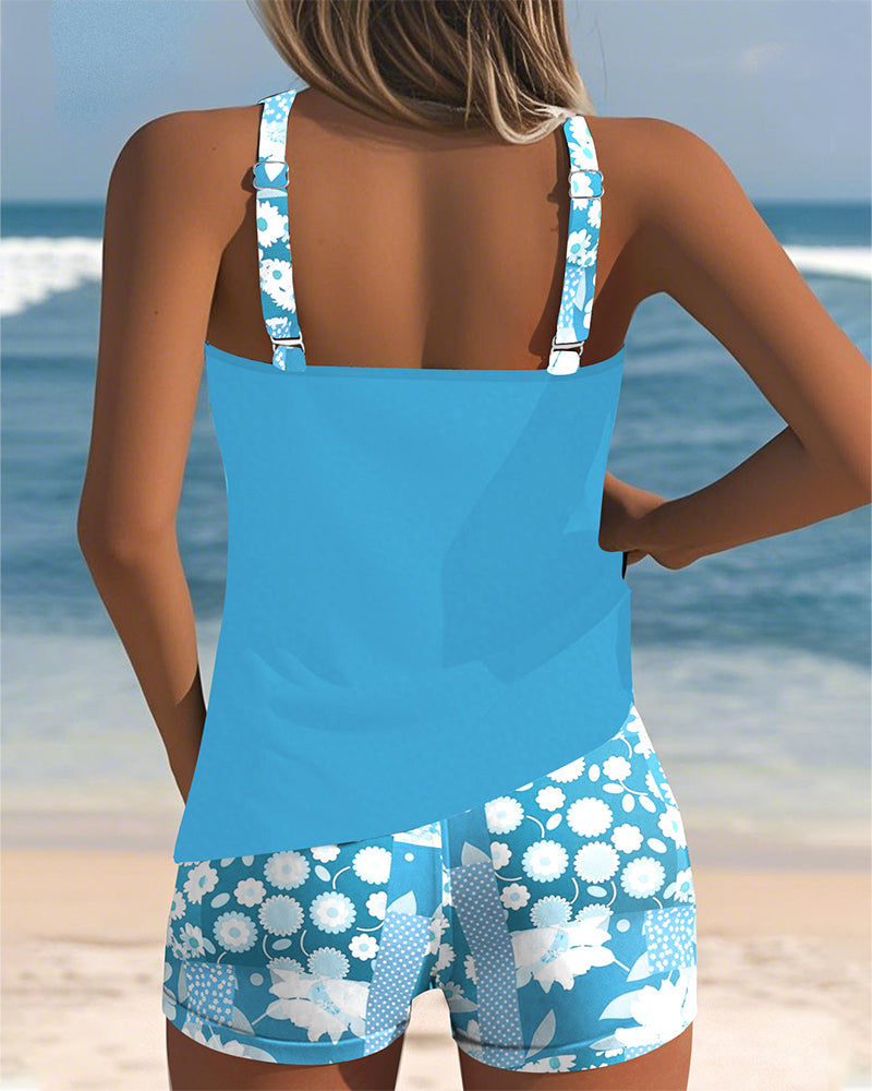 Print Tankini Swim Set – Comfortable Fit with Boxer-Style Bottoms