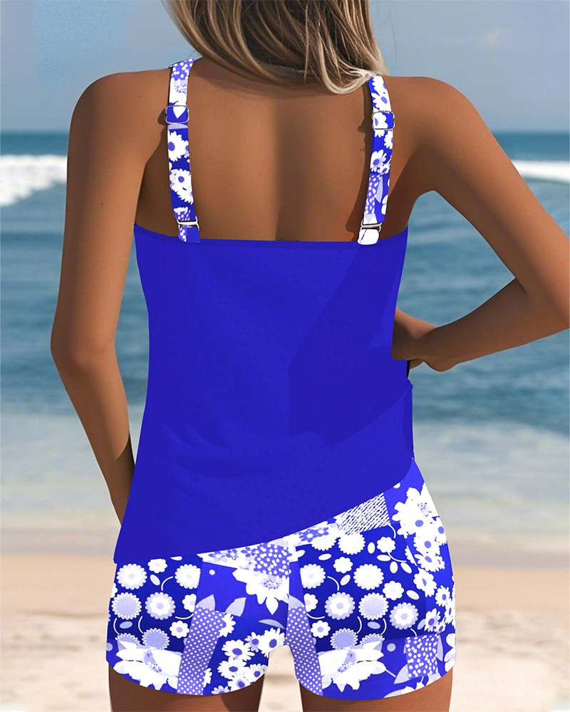 Print Tankini Swim Set – Comfortable Fit with Boxer-Style Bottoms