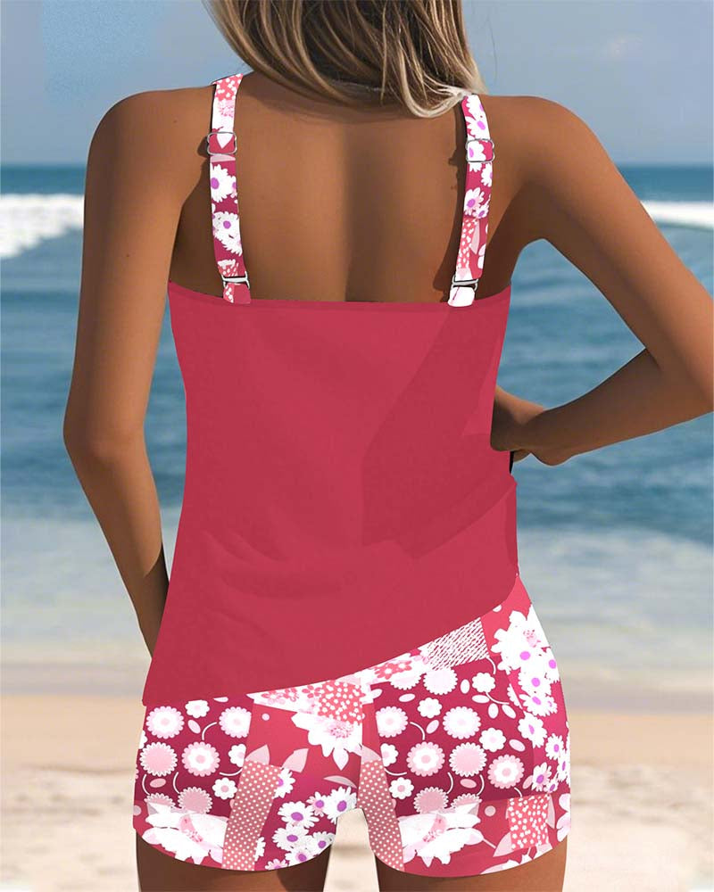 Print Tankini Swim Set – Comfortable Fit with Boxer-Style Bottoms
