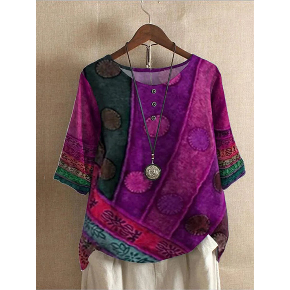 Matilda Boho Colourful Button Top