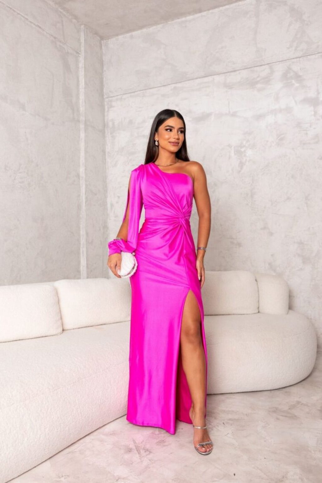 Isabella Satin Elegance One-Shoulder Gown