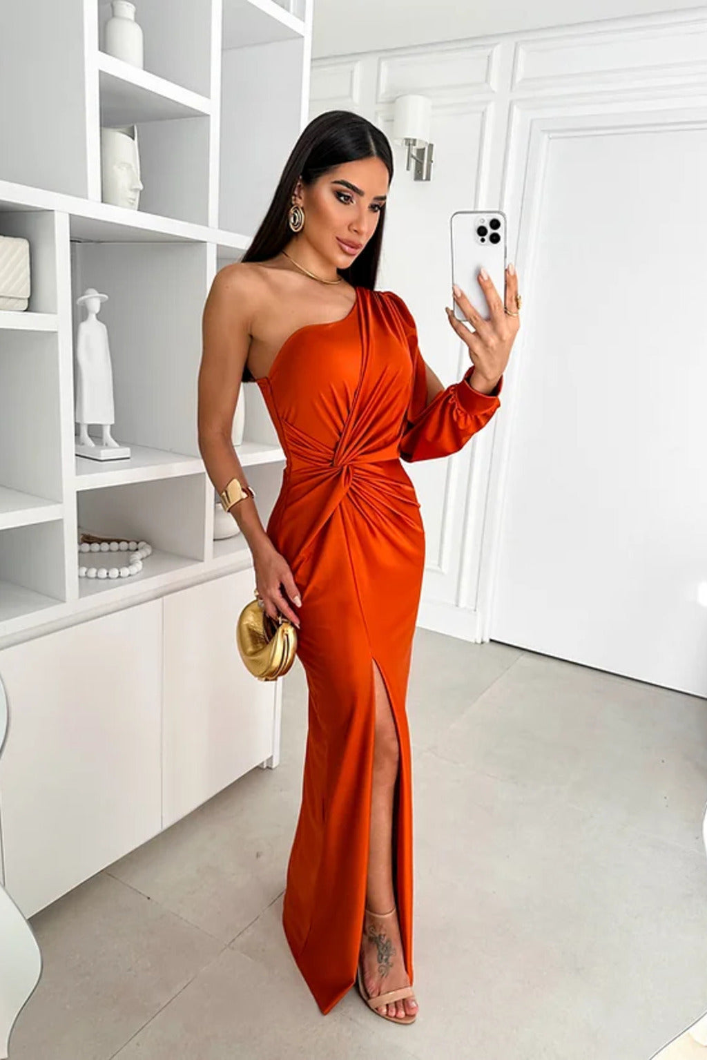 Isabella Satin Elegance One-Shoulder Gown