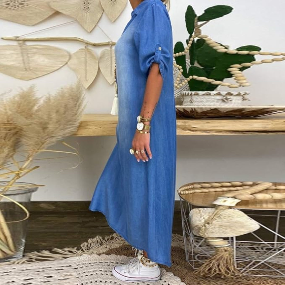 Freya Airy Summer V-Neck Half Denim Dress