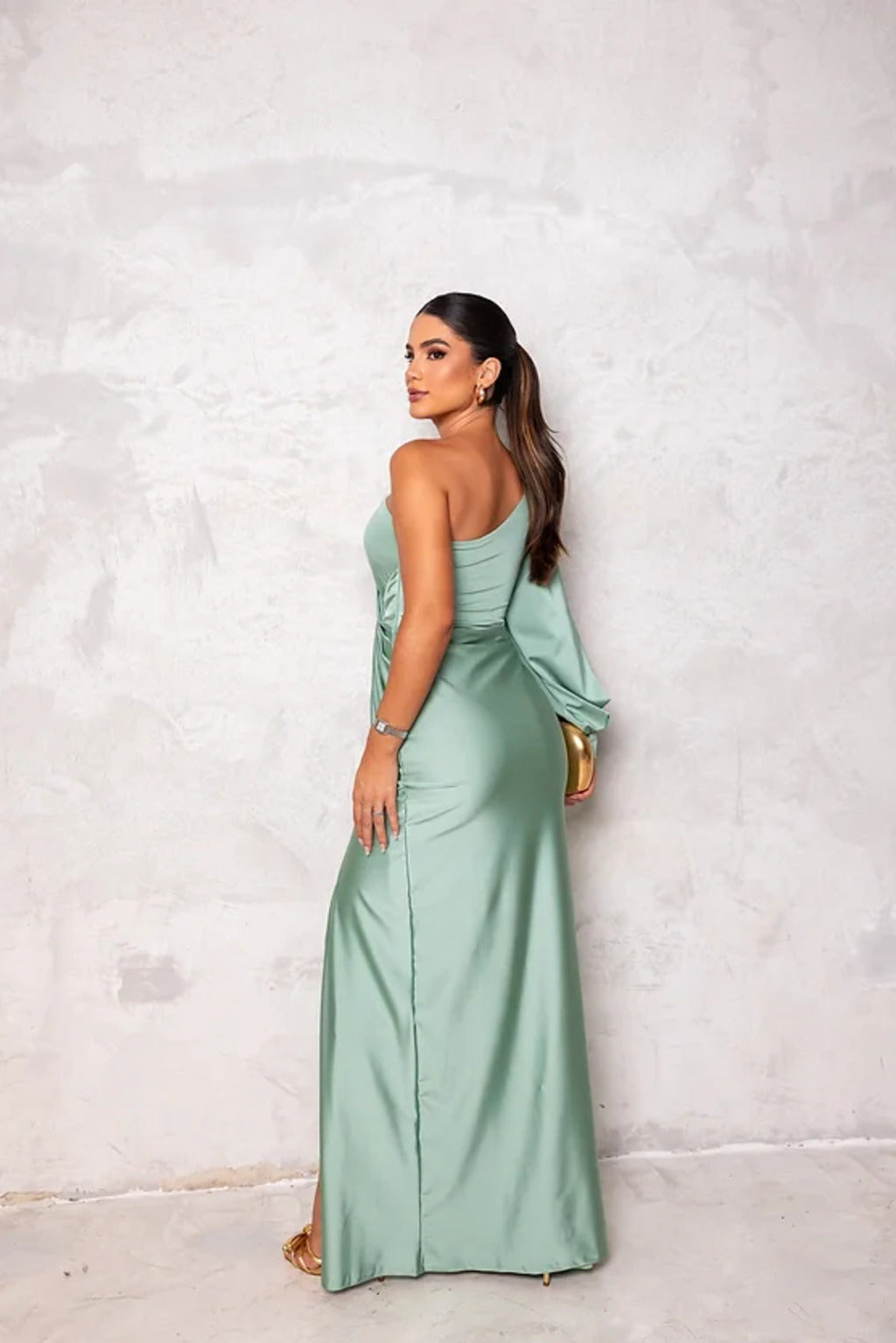 Isabella Satin Elegance One-Shoulder Gown