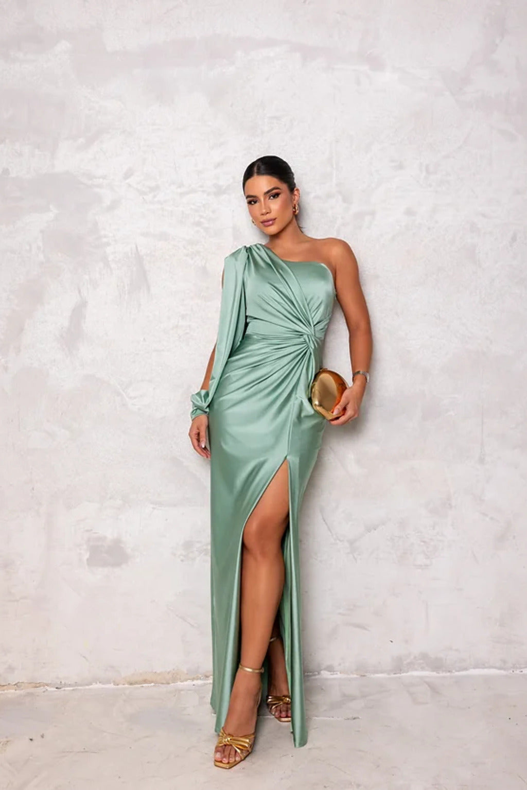 Isabella Satin Elegance One-Shoulder Gown