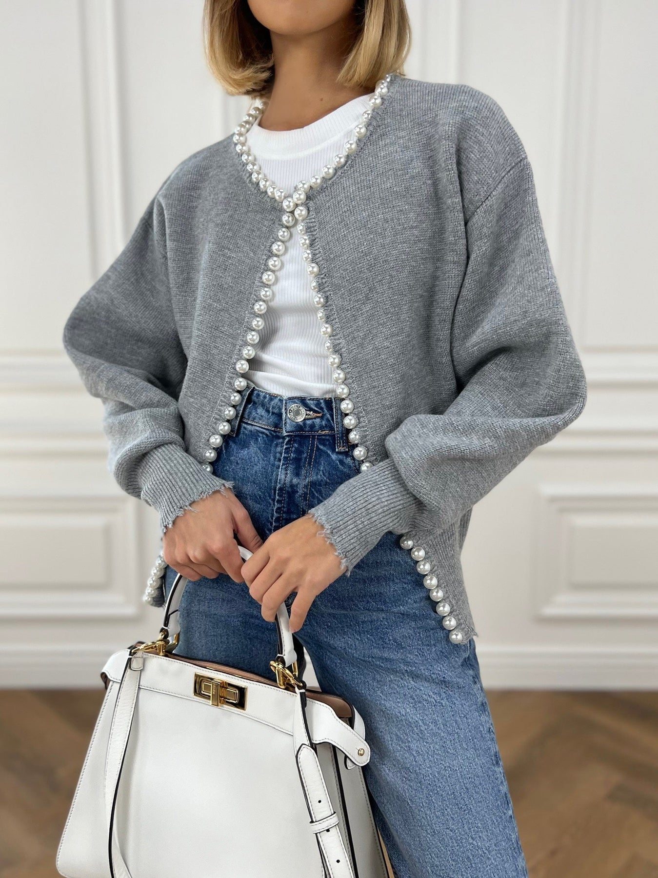Elegant Pearl Point Cardigan