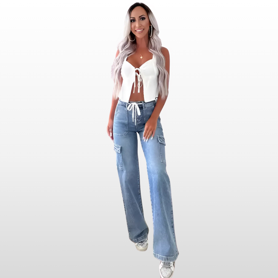 Urban Edge Utility Jeans – High-Waisted Fit with Cargo Pockets