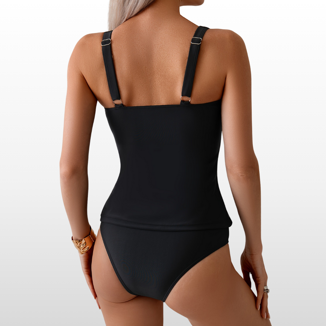 Refined Black Two-Piece Set – Sculpting Support with Soft Ruching