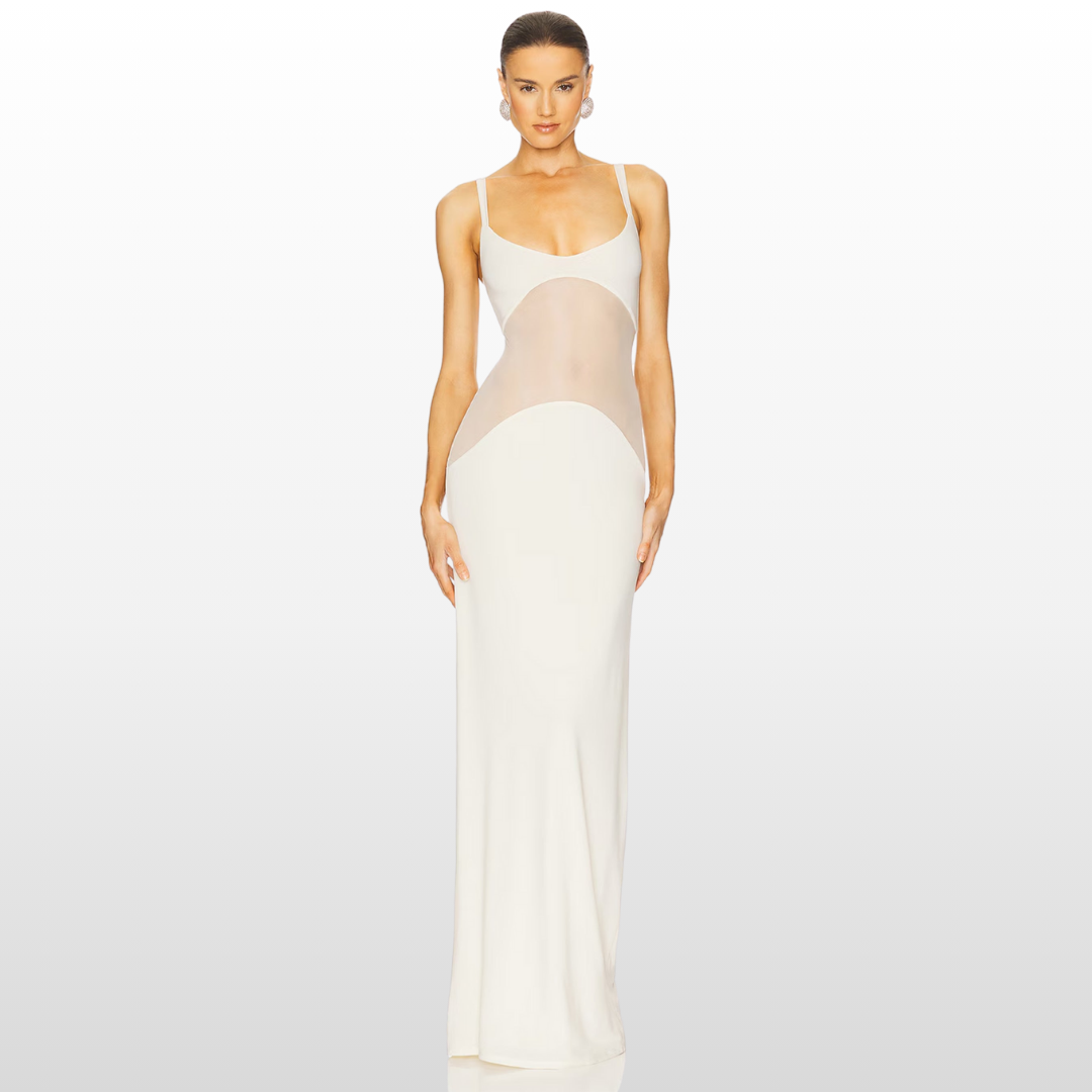 Silhouette Sheer Maxi Dress – Elegant Flow with Layered Lightness