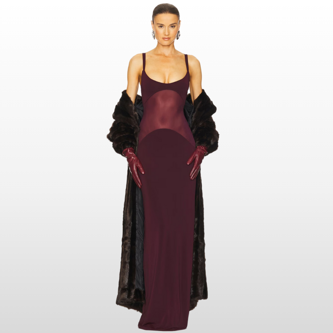 Silhouette Sheer Maxi Dress – Elegant Flow with Layered Lightness