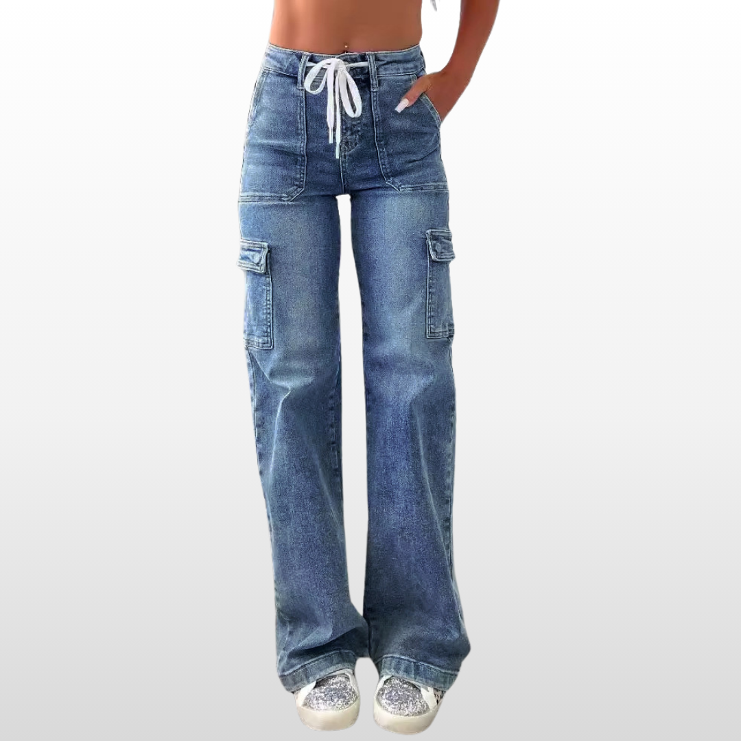 Urban Edge Utility Jeans – High-Waisted Fit with Cargo Pockets