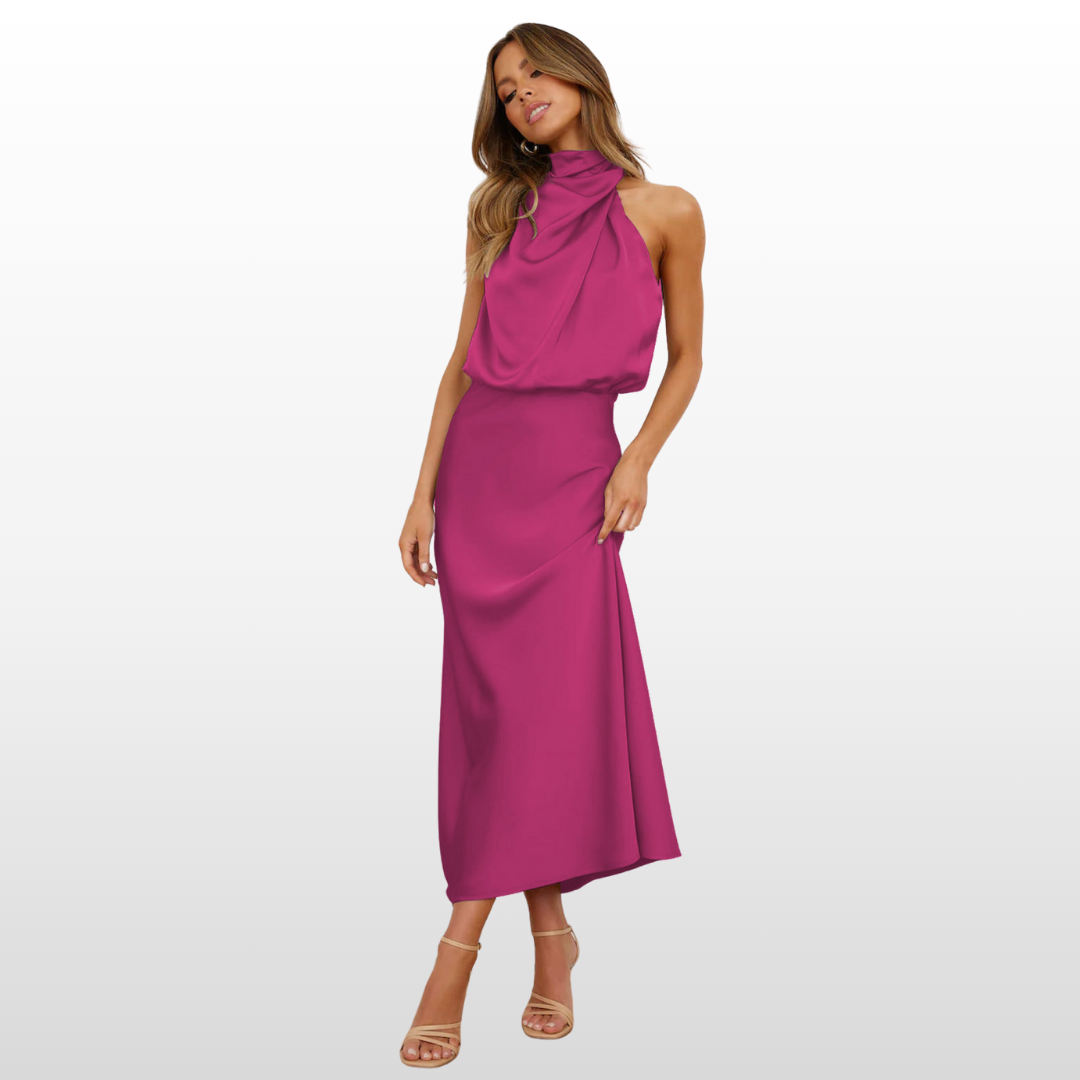 Aurelia Satin Midi Dress – Elegant Silhouette for Day-to-Night Wear