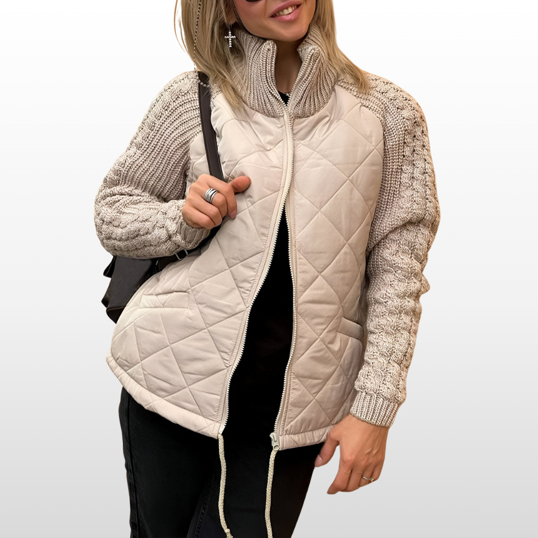 Elodie Patch Zip Knitwear – Soft Ribbed Cardigan with Front Zip