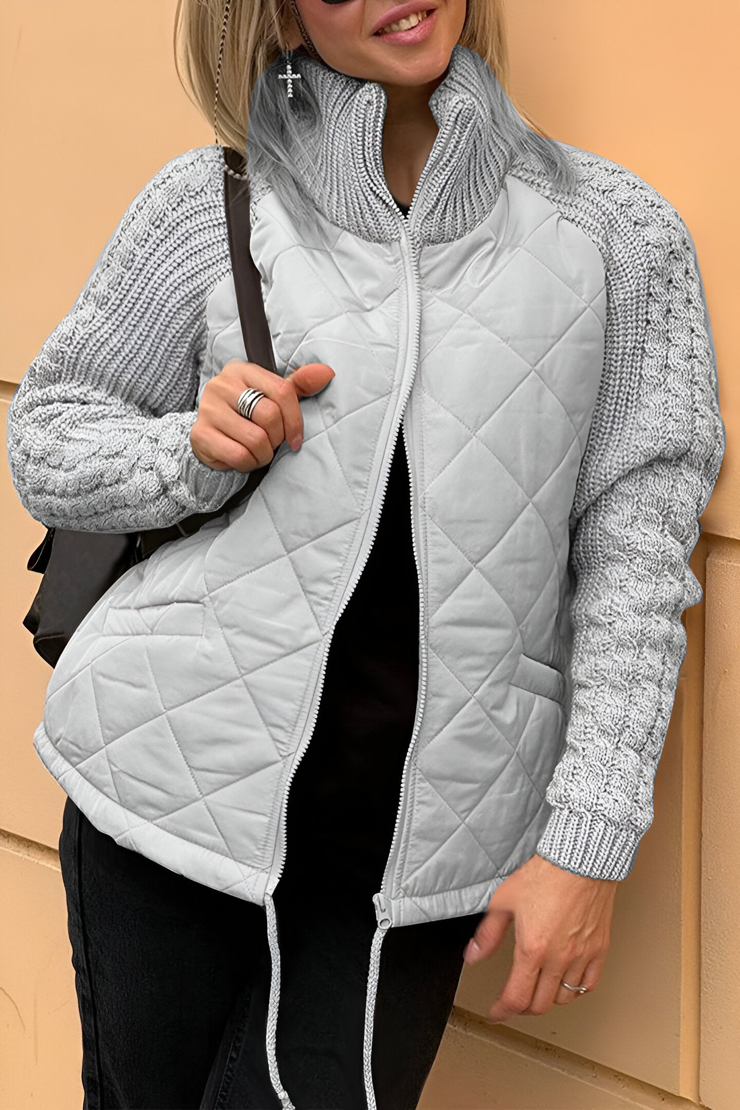 Elodie Patch Zip Knitwear – Soft Ribbed Cardigan with Front Zip