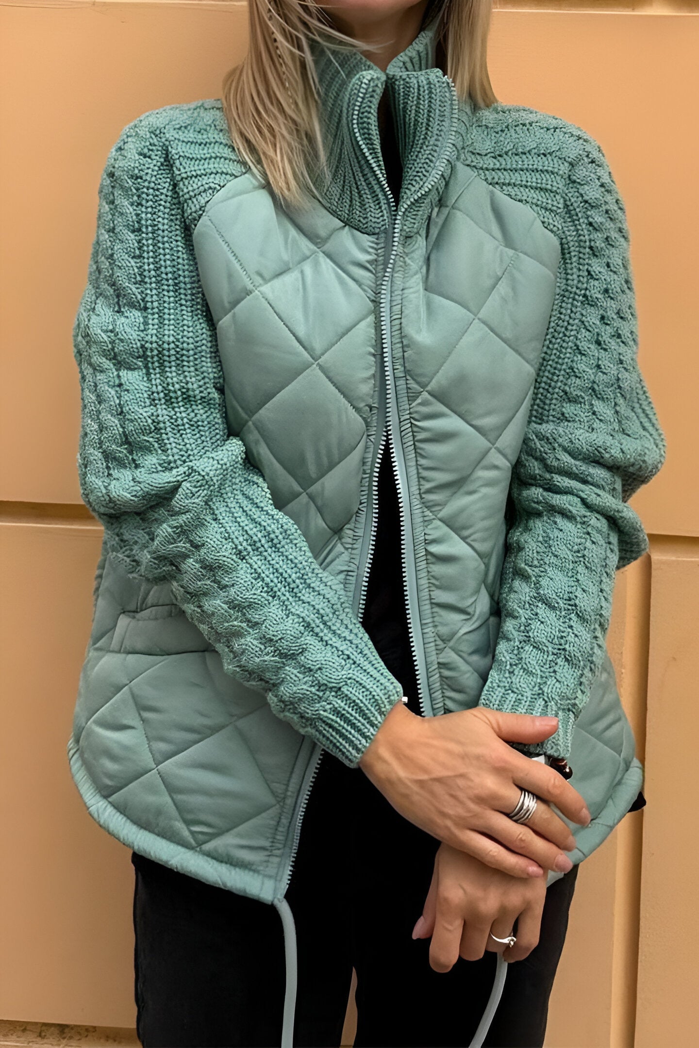 Elodie Patch Zip Knitwear – Soft Ribbed Cardigan with Front Zip