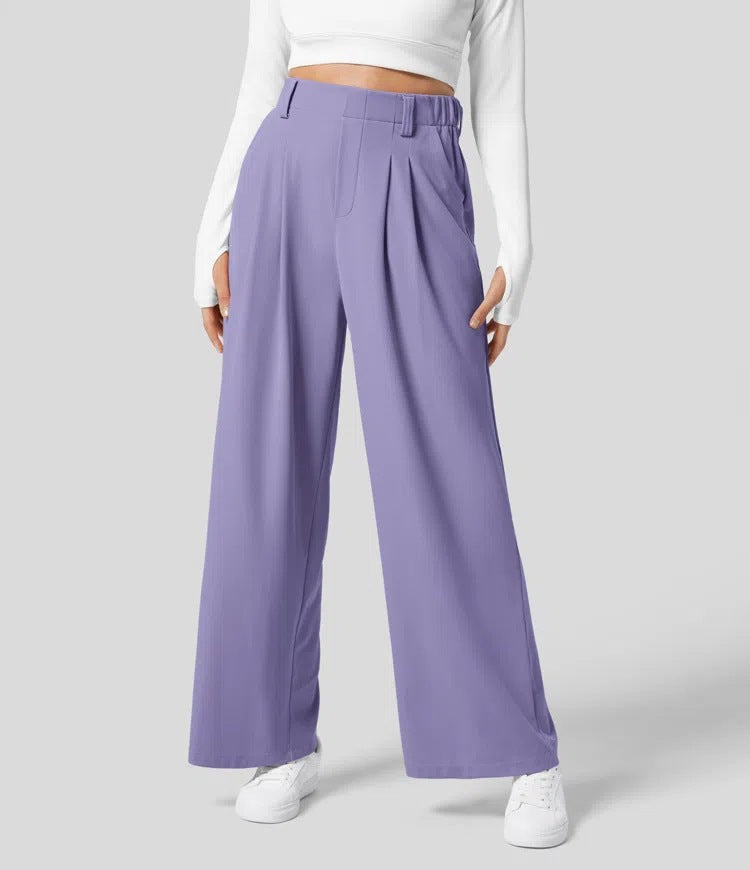 Isla Belle High-Waisted Waffle Work Trousers with Wide Leg & Pockets