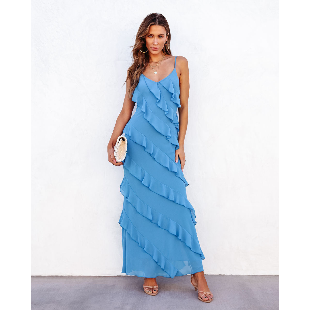 Isla Rae Striped Maxi Dress with Open Back & Shoulder Straps