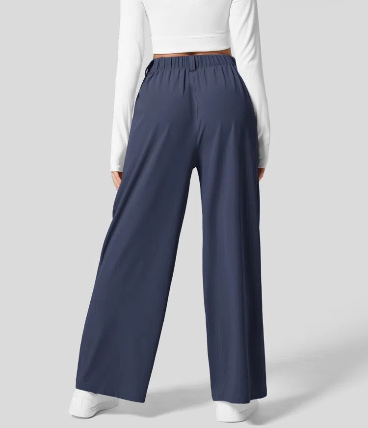 Isla Belle High-Waisted Waffle Work Trousers with Wide Leg & Pockets