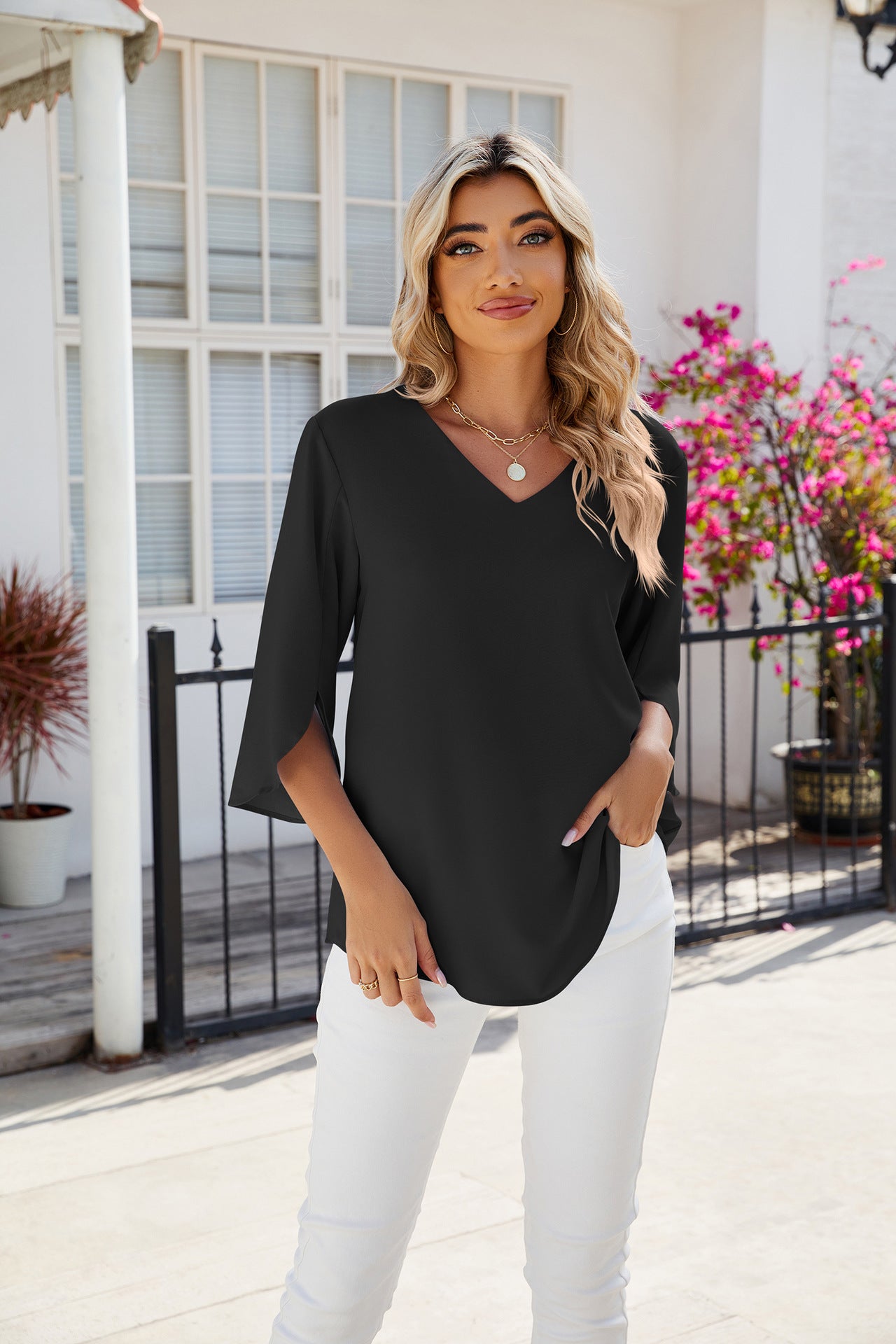 Evie Flowy Split Sleeve Summer Blouse