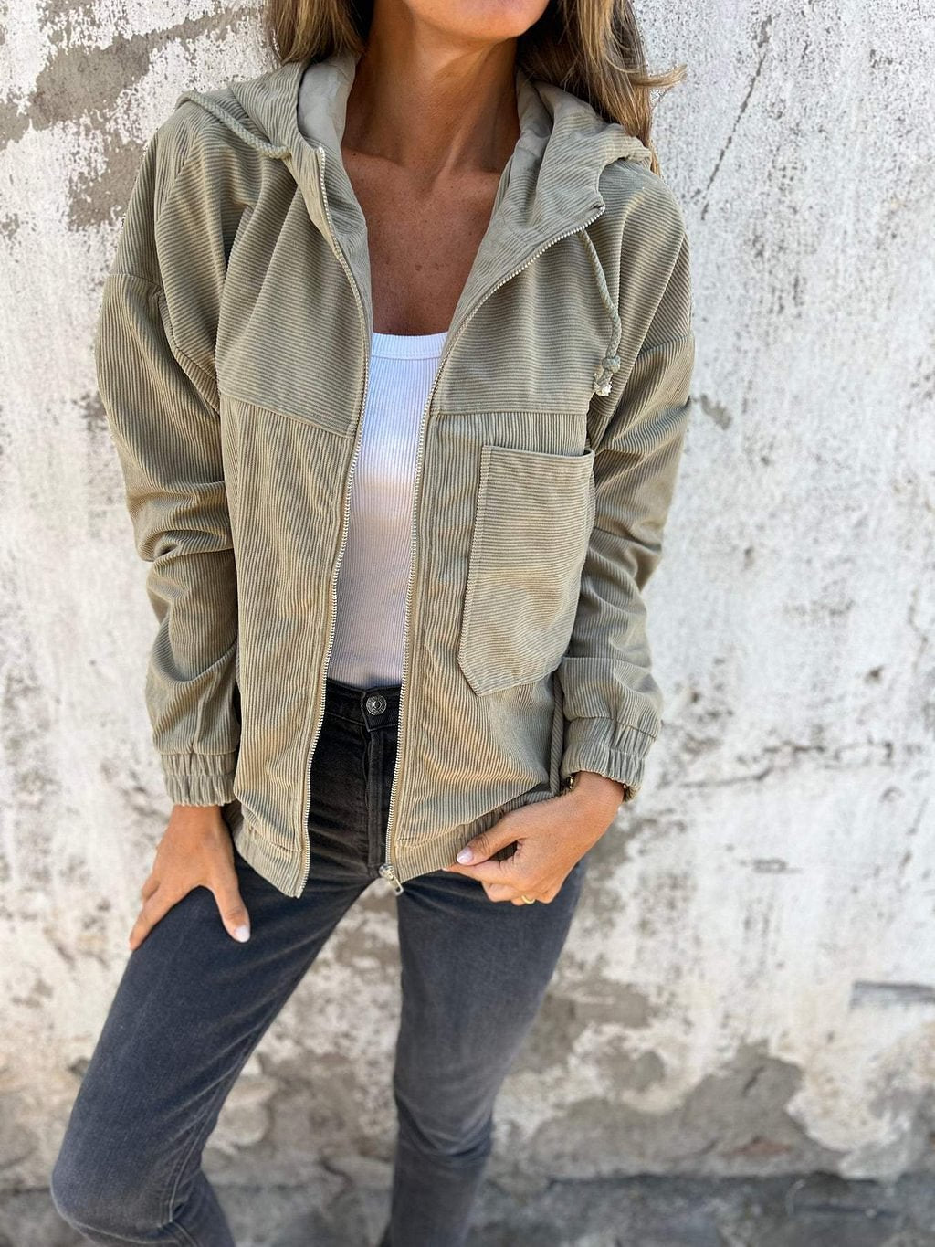 Aveline Breeze Soft Corduroy Zip-Up Jacket