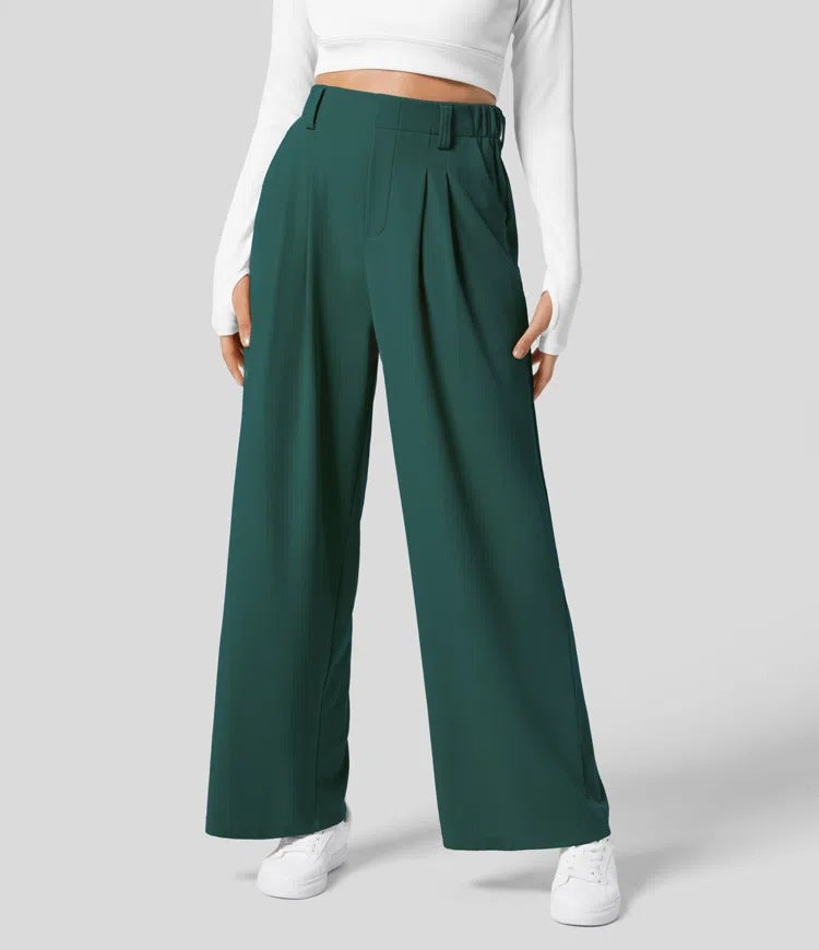 Isla Belle High-Waisted Waffle Work Trousers with Wide Leg & Pockets