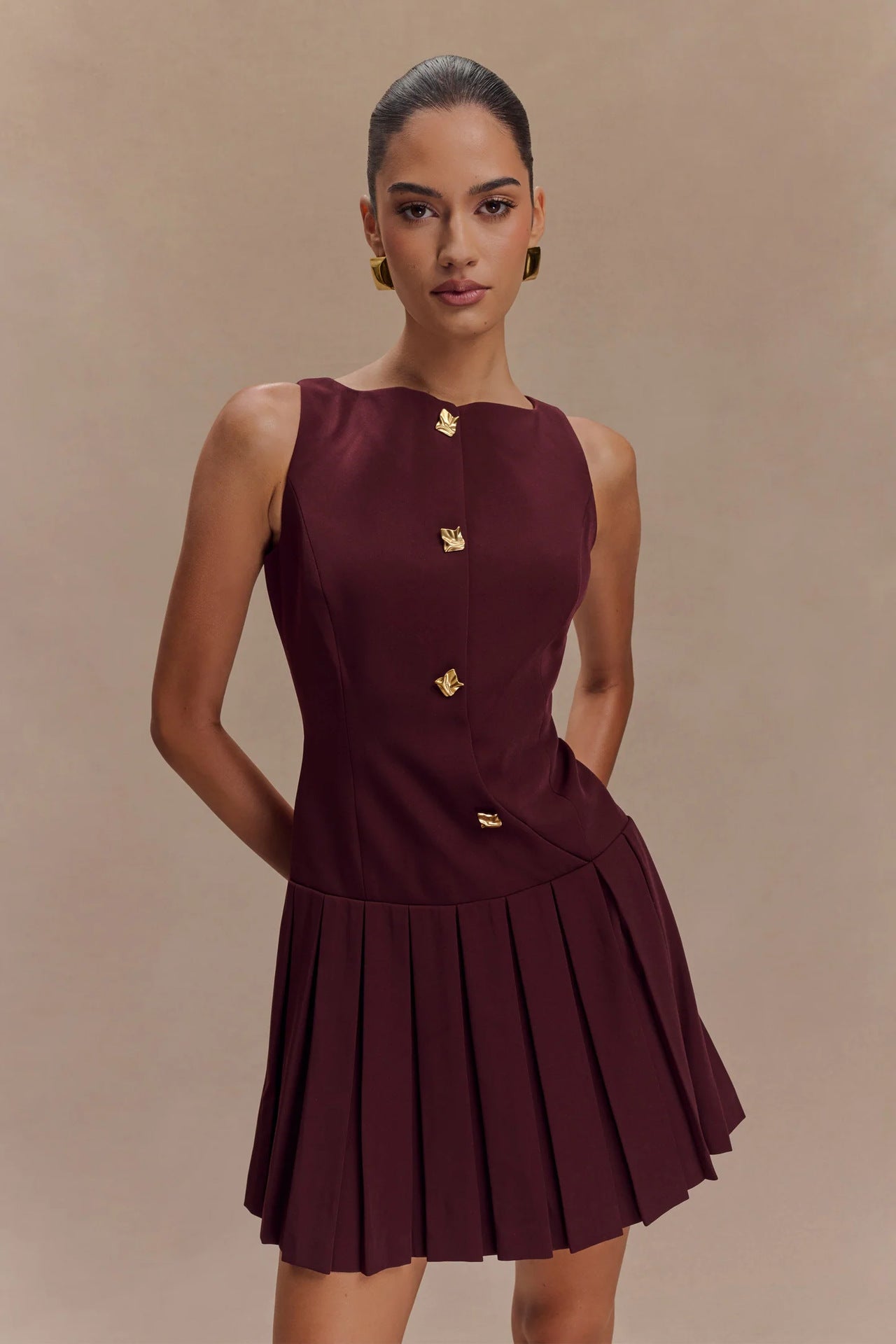 Amelia Grace Sleeveless Mini Dress with Pleated Detailing