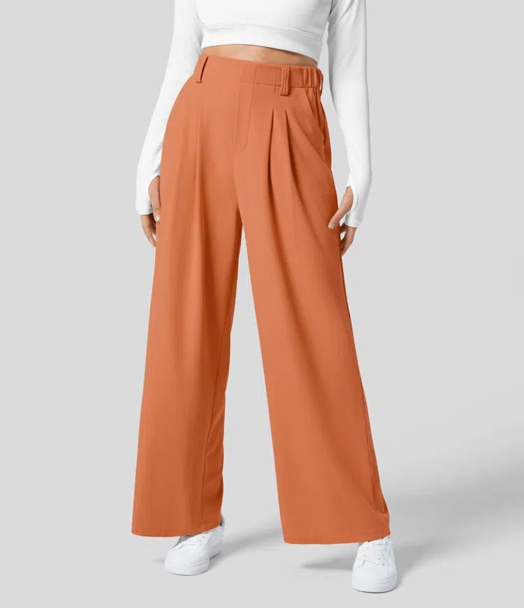 Isla Belle High-Waisted Waffle Work Trousers with Wide Leg & Pockets