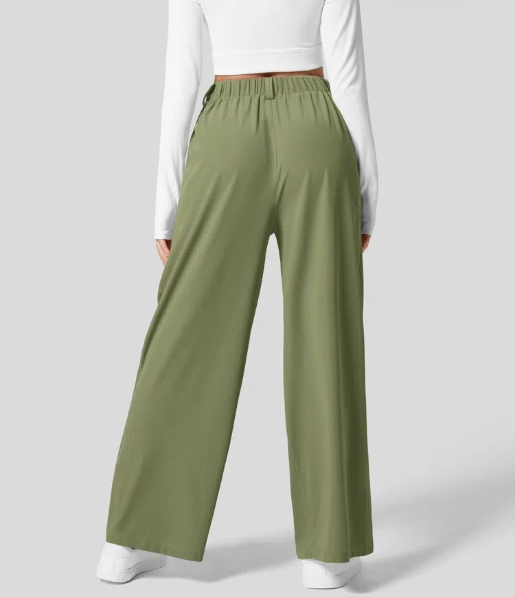 Isla Belle High-Waisted Waffle Work Trousers with Wide Leg & Pockets
