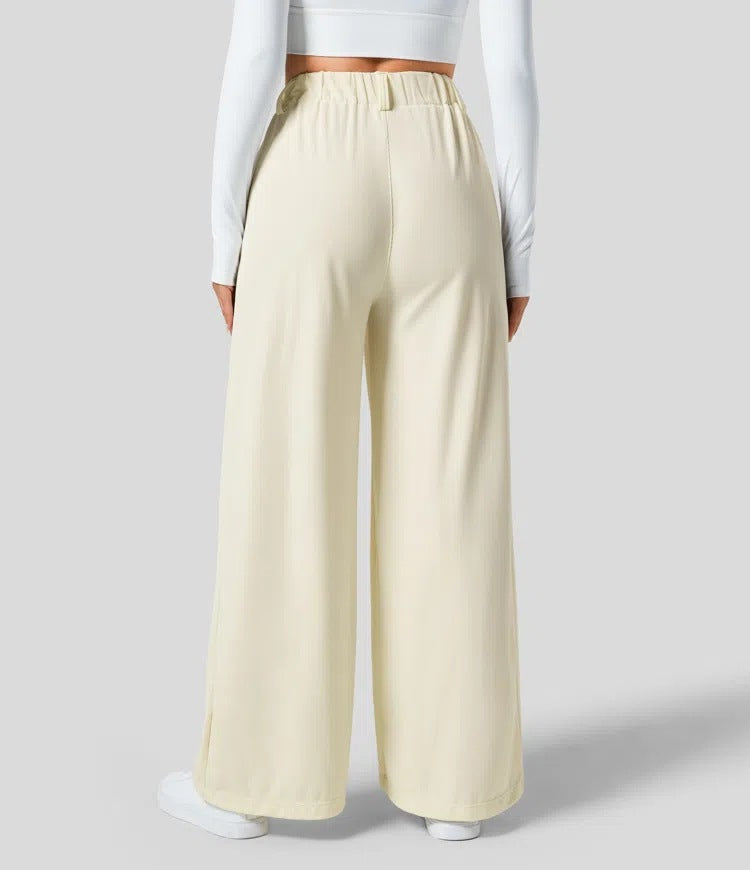 Isla Belle High-Waisted Waffle Work Trousers with Wide Leg & Pockets