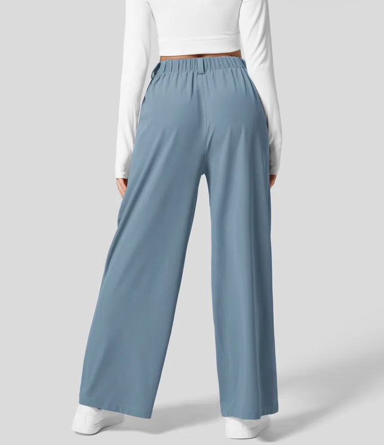 Isla Belle High-Waisted Waffle Work Trousers with Wide Leg & Pockets