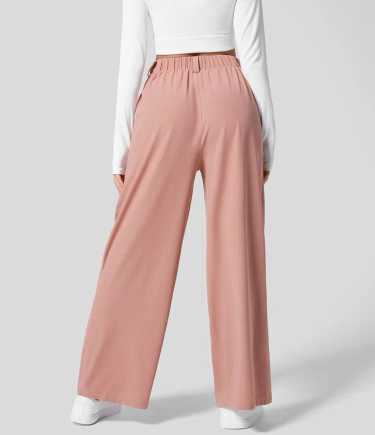 Isla Belle High-Waisted Waffle Work Trousers with Wide Leg & Pockets