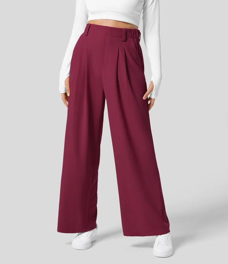Isla Belle High-Waisted Waffle Work Trousers with Wide Leg & Pockets