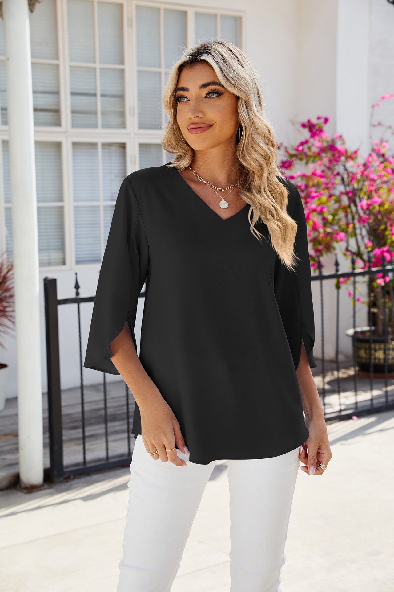 Evie Flowy Split Sleeve Summer Blouse