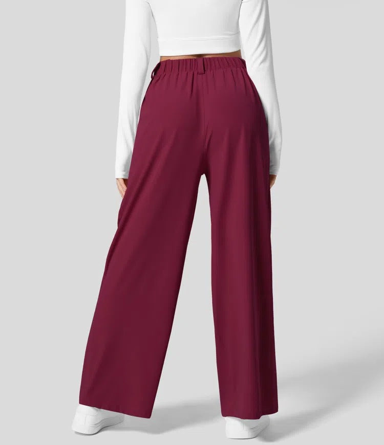 Isla Belle High-Waisted Waffle Work Trousers with Wide Leg & Pockets