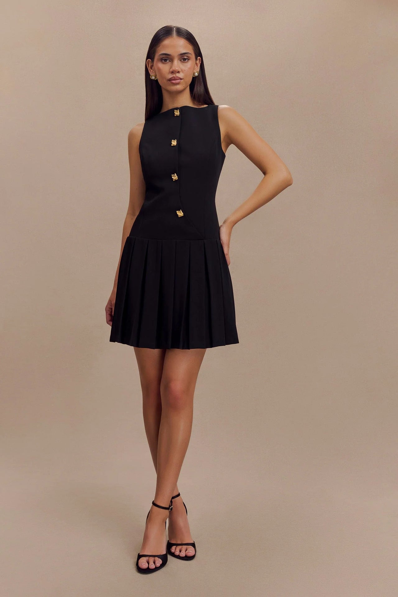 Amelia Grace Sleeveless Mini Dress with Pleated Detailing