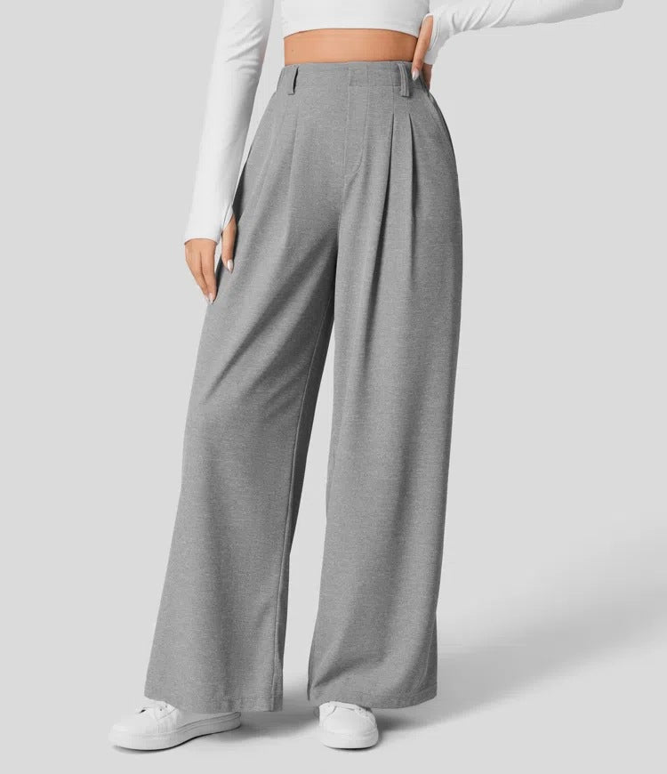 Isla Belle High-Waisted Waffle Work Trousers with Wide Leg & Pockets