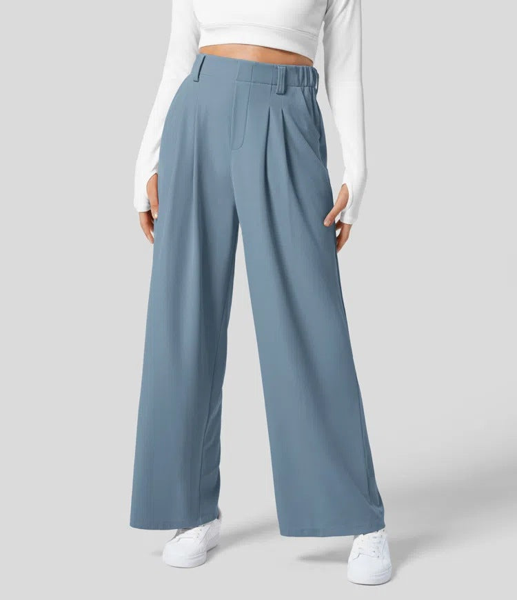 Isla Belle High-Waisted Waffle Work Trousers with Wide Leg & Pockets