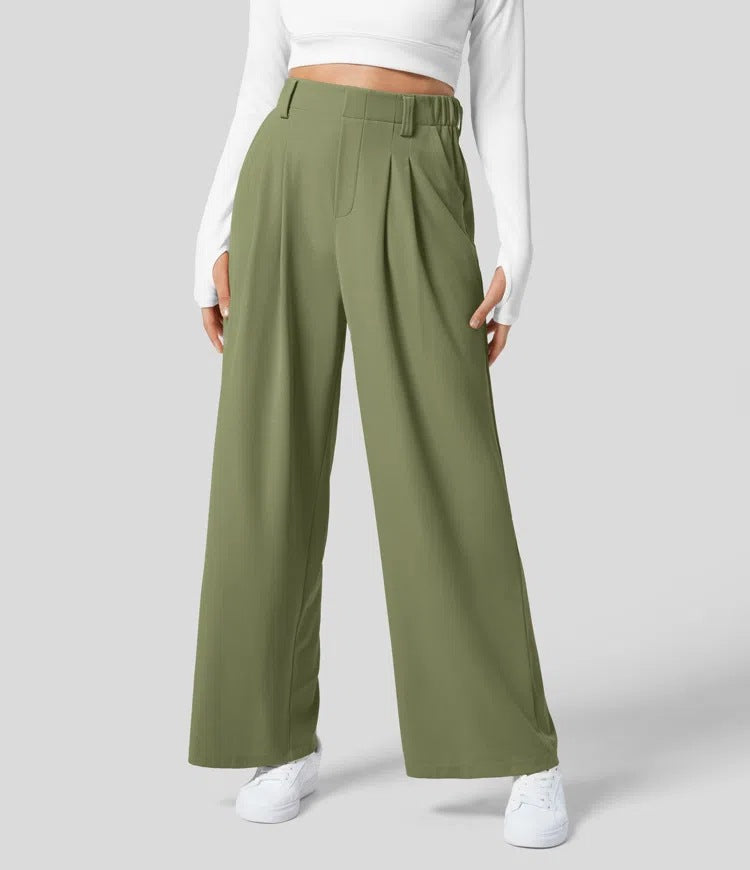Isla Belle High-Waisted Waffle Work Trousers with Wide Leg & Pockets
