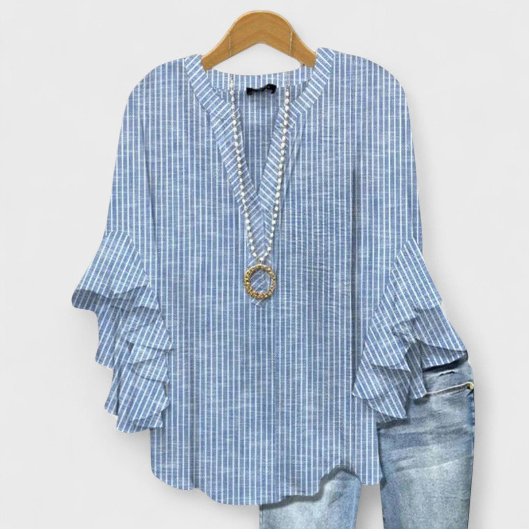 Elara Garden Whispers Flowing V-Neck Blouse